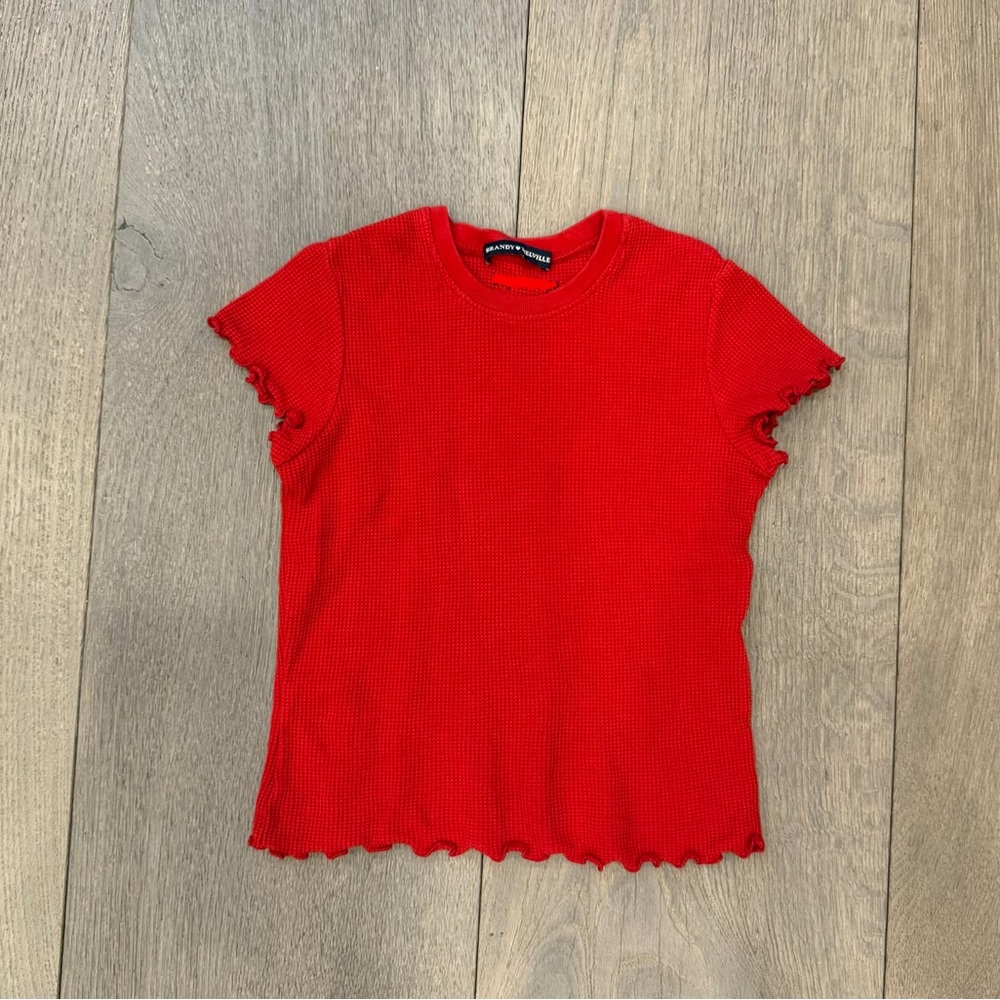 Brandy Melville Red waffle Crewneck tee
